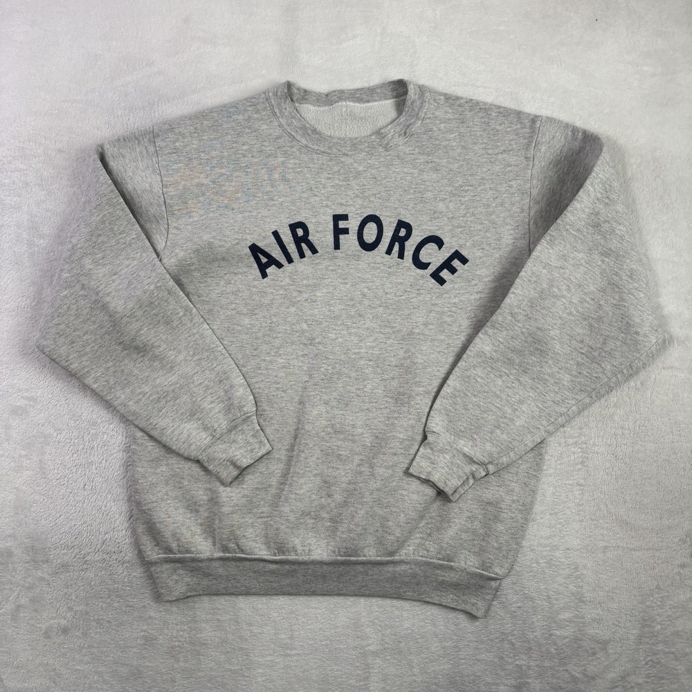 VTG Air Force Grey Pullover Long Sleeve Fleece Sweatshirt Crewneck Men's Small
